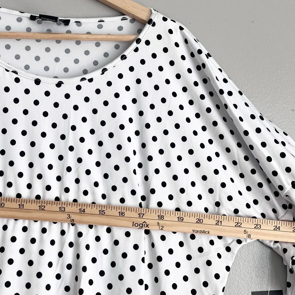 Robert Louis Polka Dot Blouse Top Flutter Sleeves Side Ties White Black 1X NWT